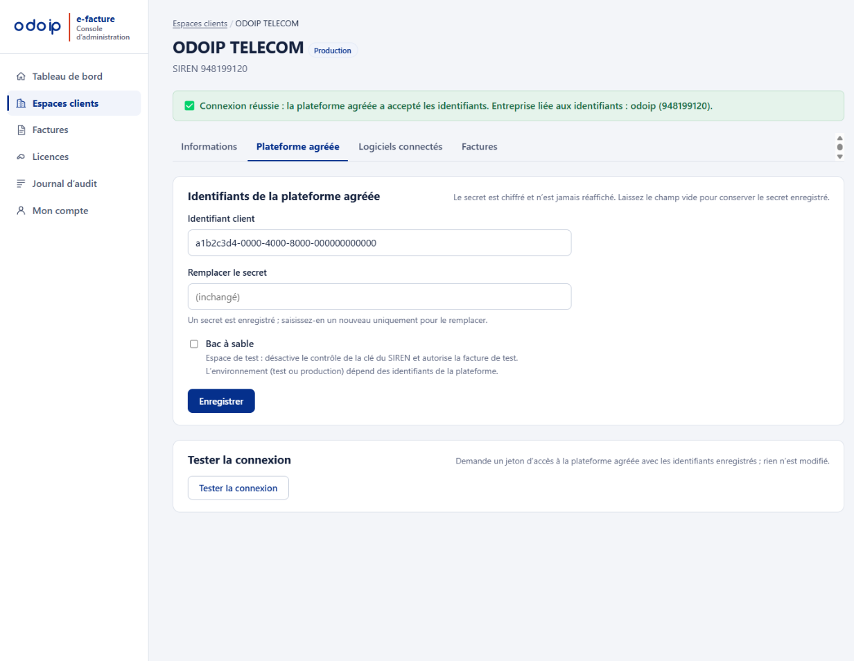 Onglet Plateforme agréée