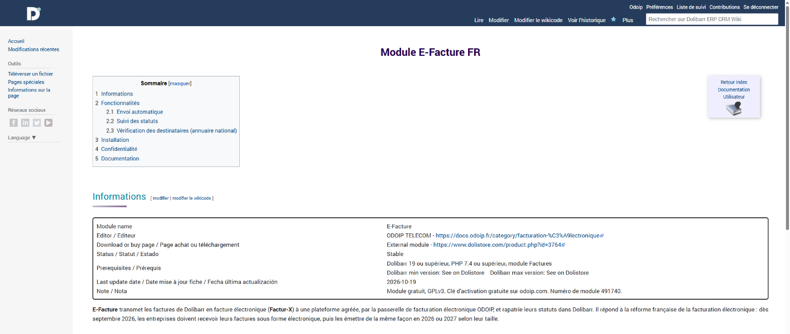 Page du module sur le wiki Dolibarr