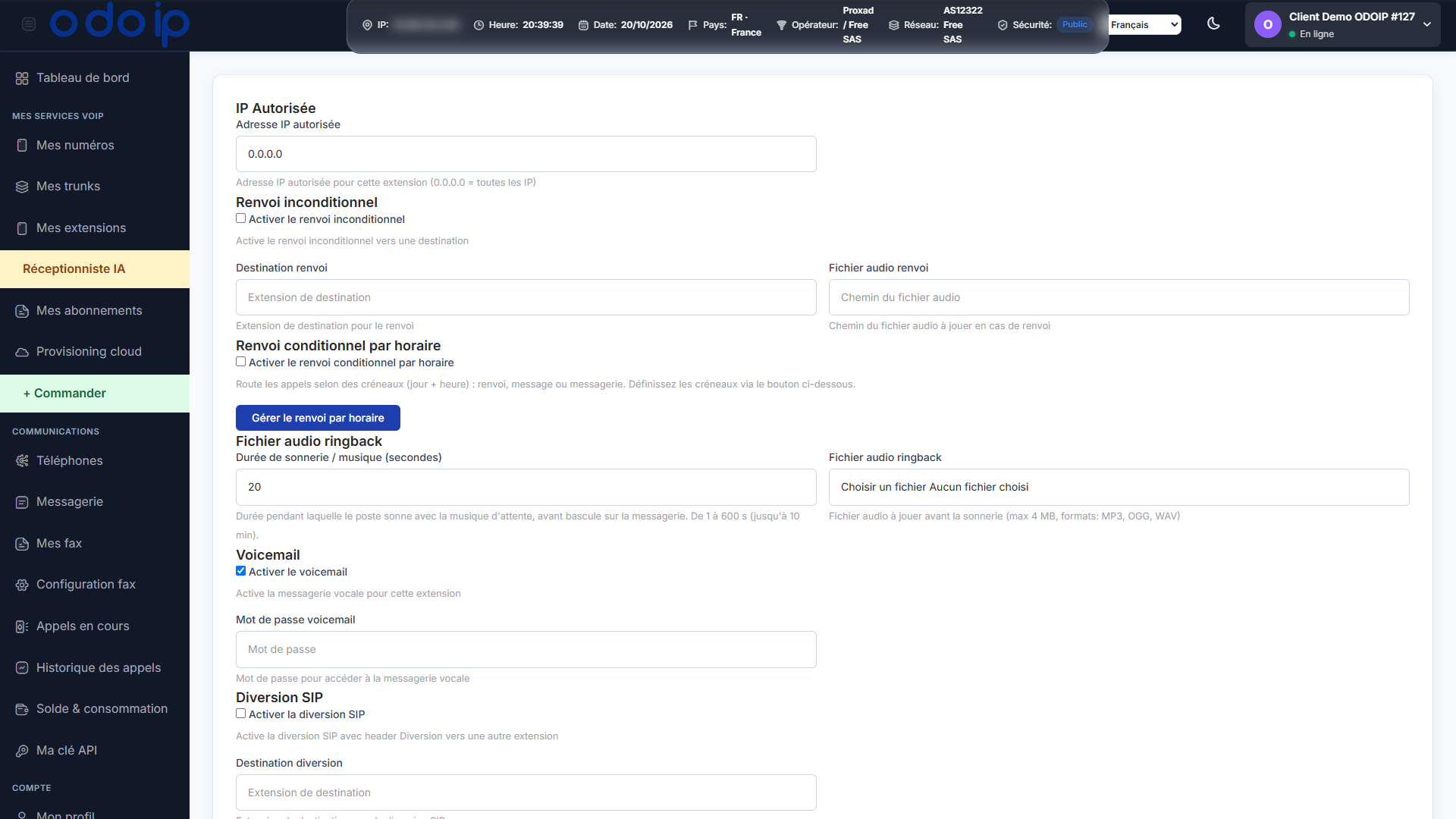 Options de l’extension (1/2)